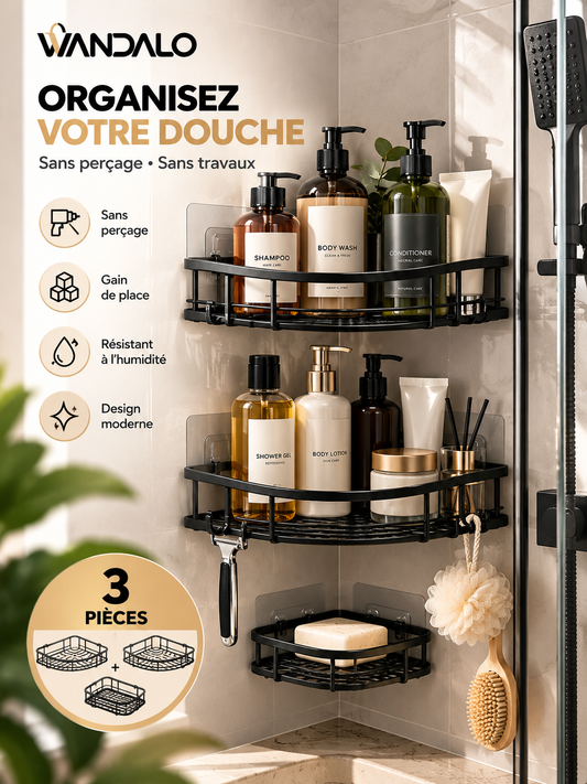 Organisateur de Douche 3 Pièces – Sans Perçage & Anti-Rouille
