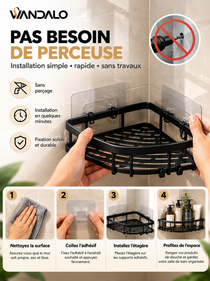 Organisateur de Douche 3 Pièces – Sans Perçage & Anti-Rouille