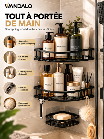 Organisateur de Douche 3 Pièces – Sans Perçage & Anti-Rouille