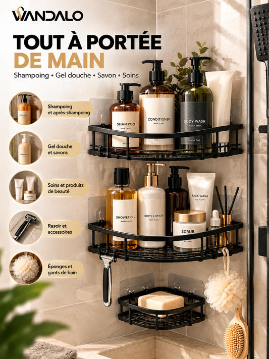 Organisateur de Douche 3 Pièces – Sans Perçage & Anti-Rouille