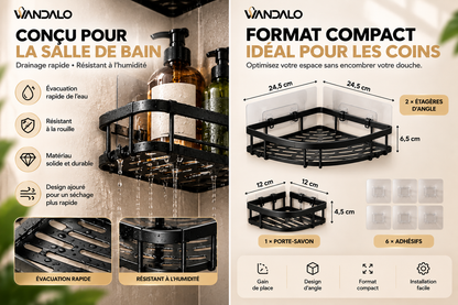 Organisateur de Douche 3 Pièces – Sans Perçage & Anti-Rouille